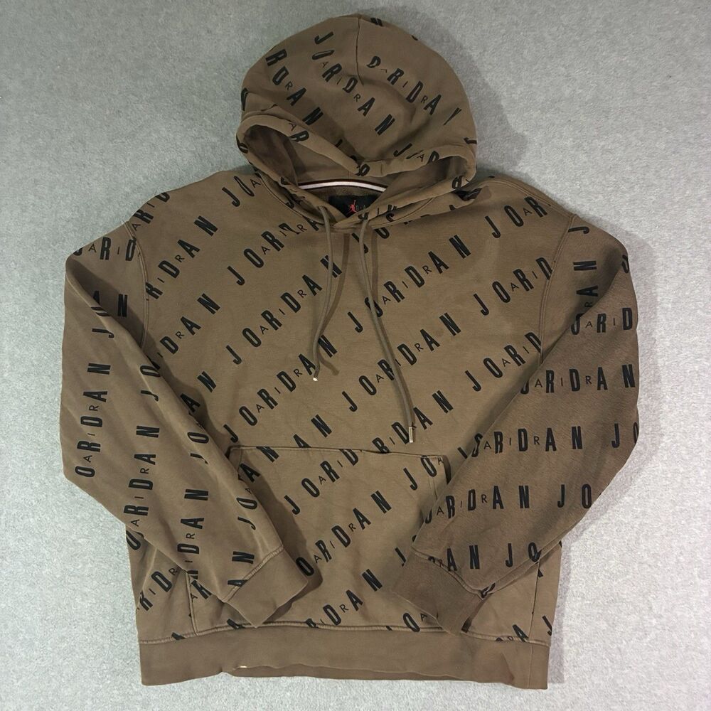 Jordan Men’s Large Brown All Over Print Pullover Hoodie Jumpman Streetwear